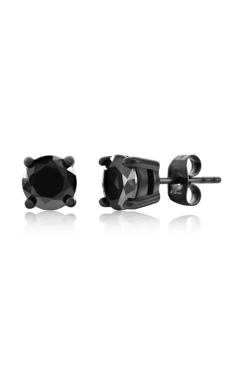 Men's 7mm Round Cubic Zirconia Stud Earrings, Main, color, BLACK