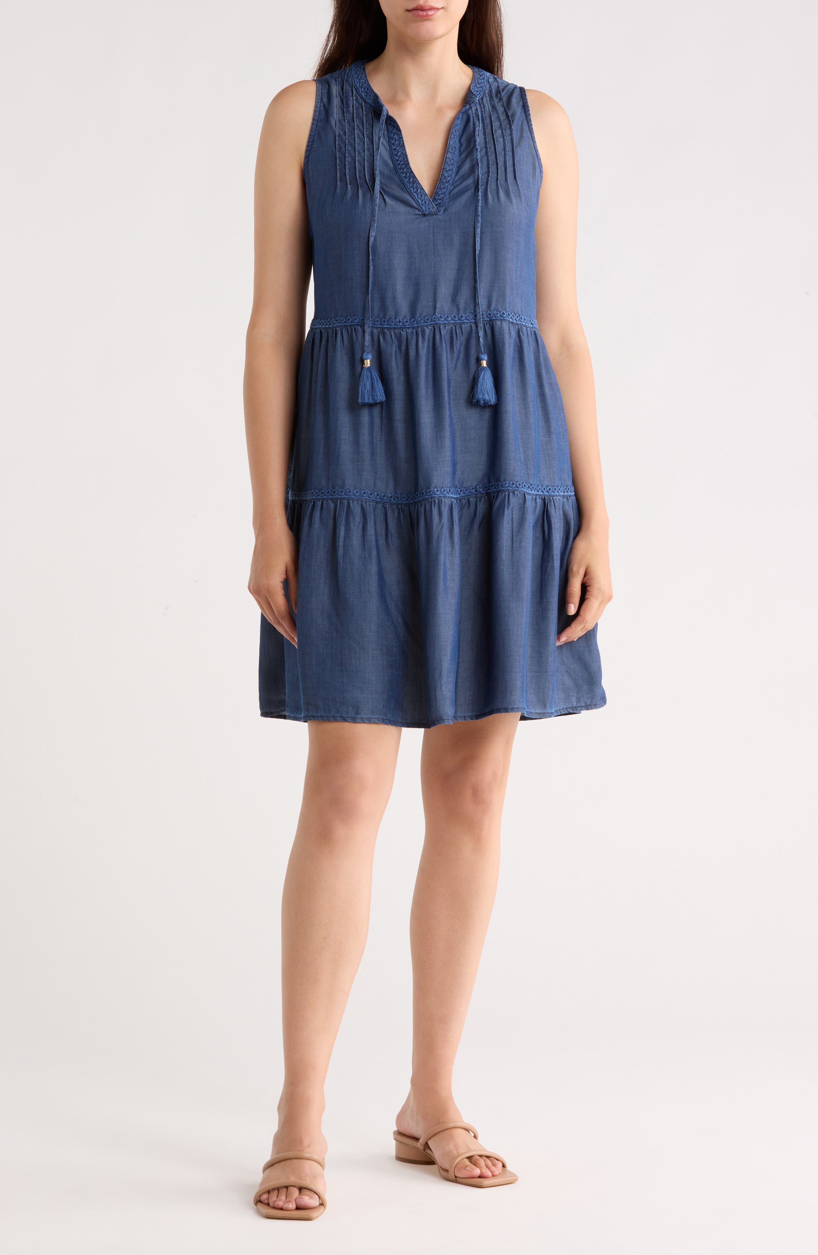 Tommy Bahama Sleeveless Tiered Chambray Dress