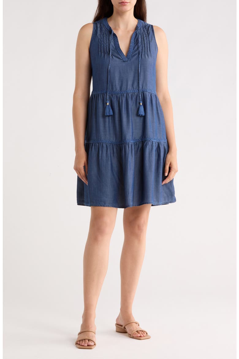 Sleeveless Tiered Chambray Dress, Main, color, CHAMBRAY