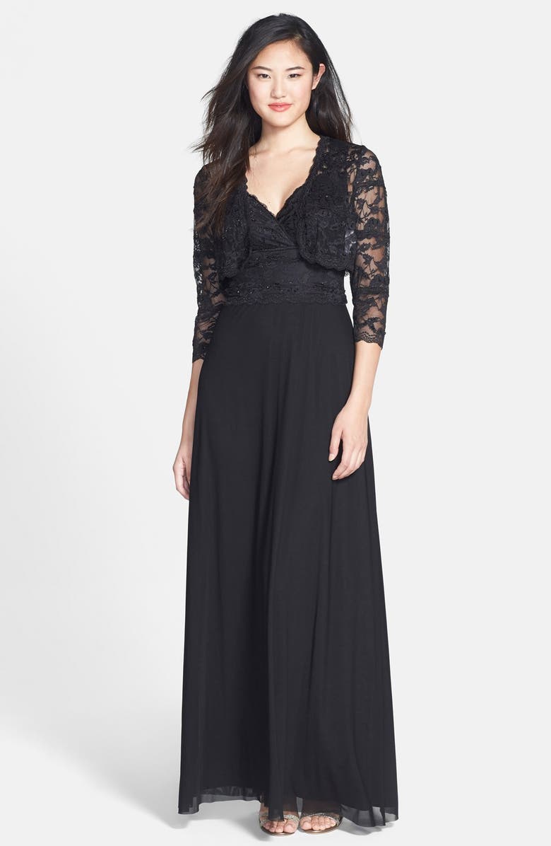 Marina Embellished Lace Bodice Gown with Bolero, Main, color, 