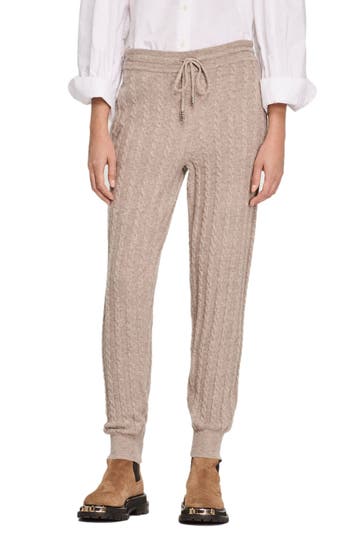 Sandro Mathias Slim-fit Cable-knit Wool Jogging Bottoms In Brown