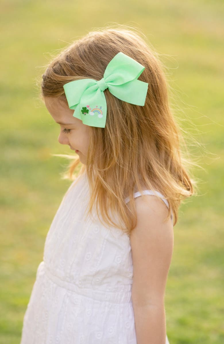 Bits & Bows Rainbow Shamrock Hair Bow, Alternate, color, Green