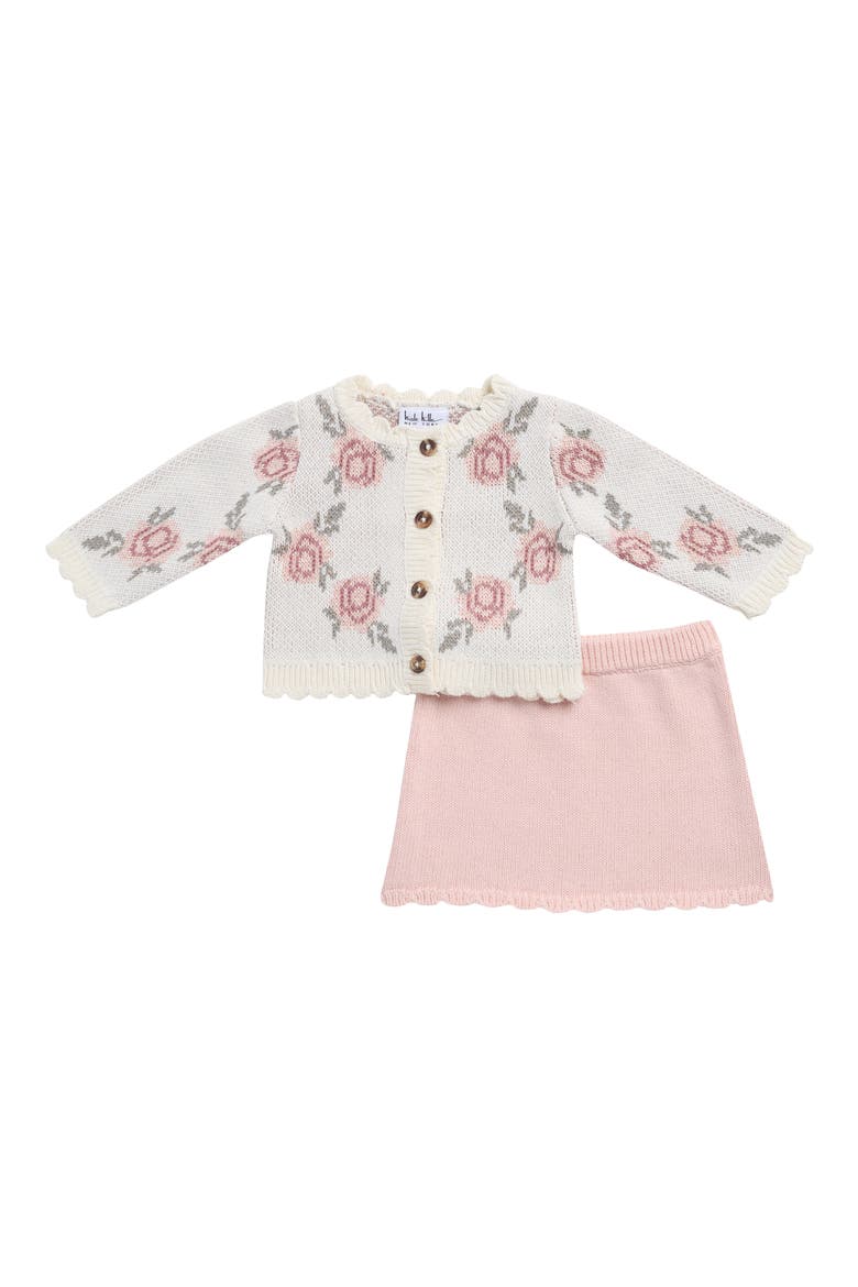 Floral Cardigan & Knit Skirt Set, Main, color, BUTTER CREAM