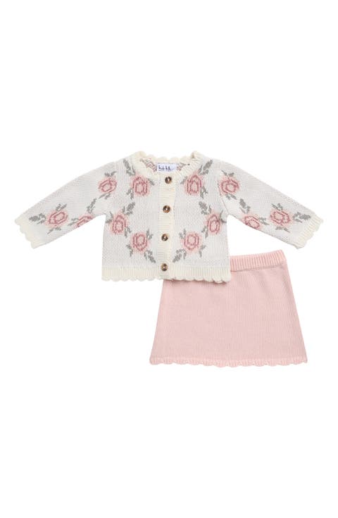 Floral Cardigan & Knit Skirt Set
