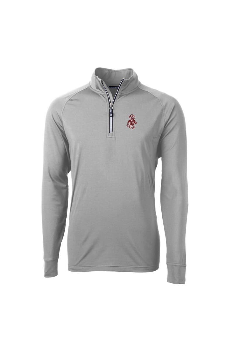 Cutter & Buck Men's Cutter & Buck Gray Washington State Cougars Adapt Eco Knit Stretch Recycled Big & Tall Quarter-Zip Pullover Top, Alternate, color, 