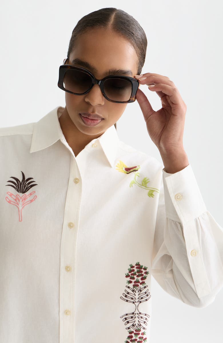 Scotch & Soda Embroidered Cotton & Linen Button-Up Shirt, Alternate, color, Eggnog