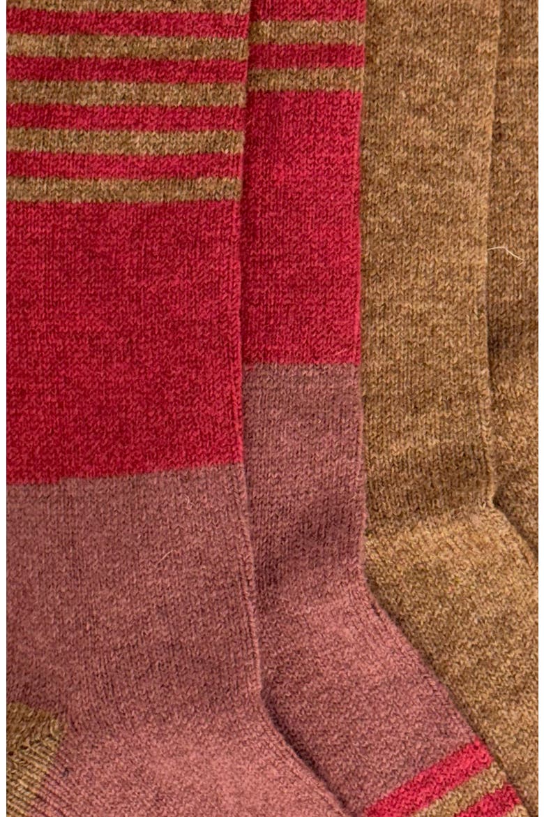 2-Pack Stripe Wool & Yak Blend Crew Socks, Alternate, color, CRIMSON/CAMEL HEATHER MUL2