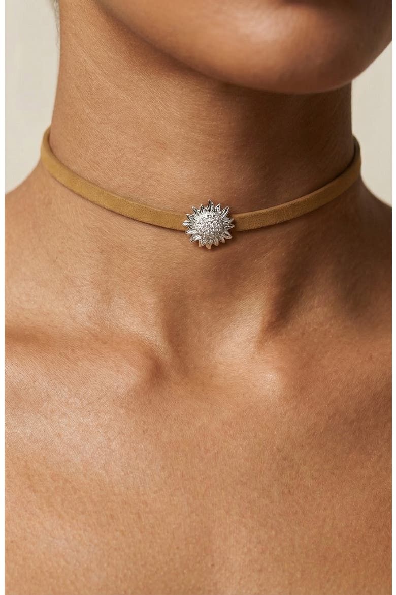 Pavé Cubic Zirconia Sunflower Choker Necklace, Alternate, color, BROWN/ SILVER