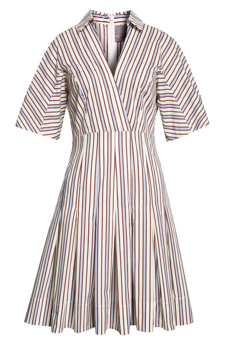 Lela Rose Stripe Cotton Dress, Alternate, color, Cream Multi