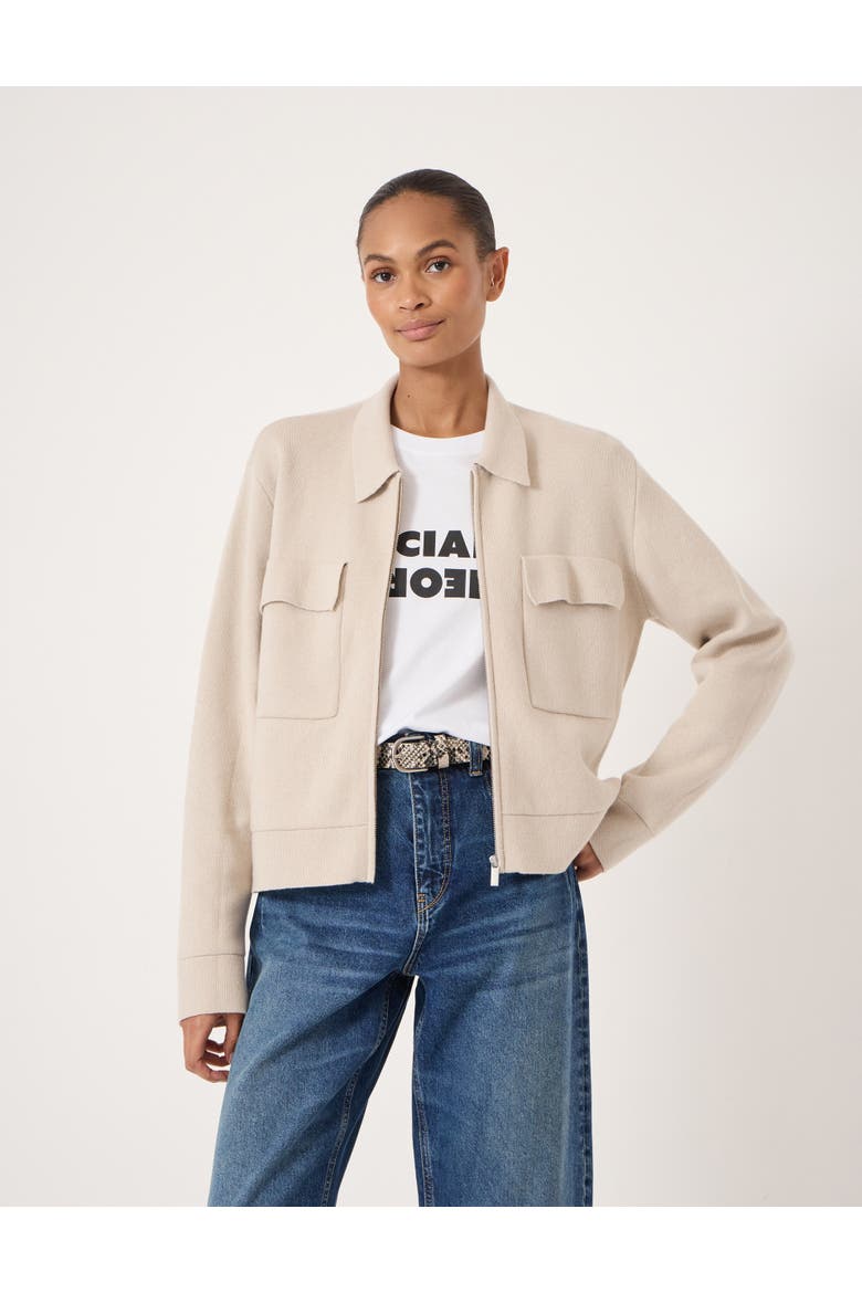 Knitted Zip Front Jacket, Main, color, Stone White