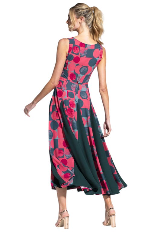 Hotsquash London Clothing Box Pleat Midi Dress With Contrast Skirt In Coral Green Circle Geo