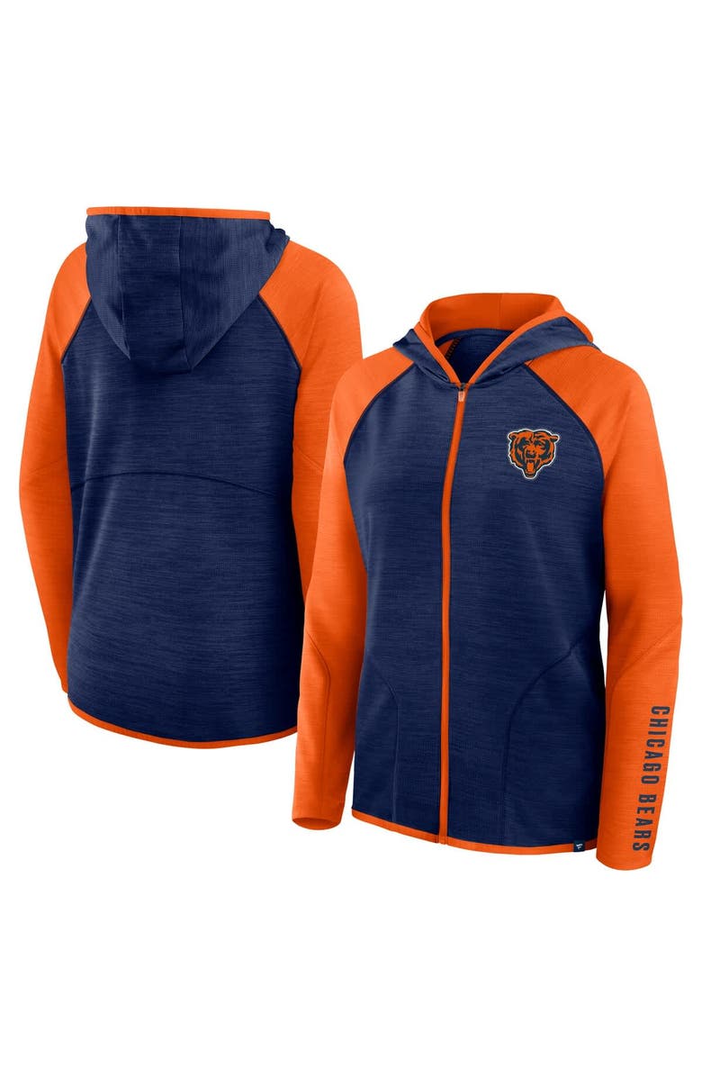 FANATICS Women's Fanatics Navy/Orange Chicago Bears Redzone End Around Pass Raglan Full-Zip Hoodie, Main, color, Navy