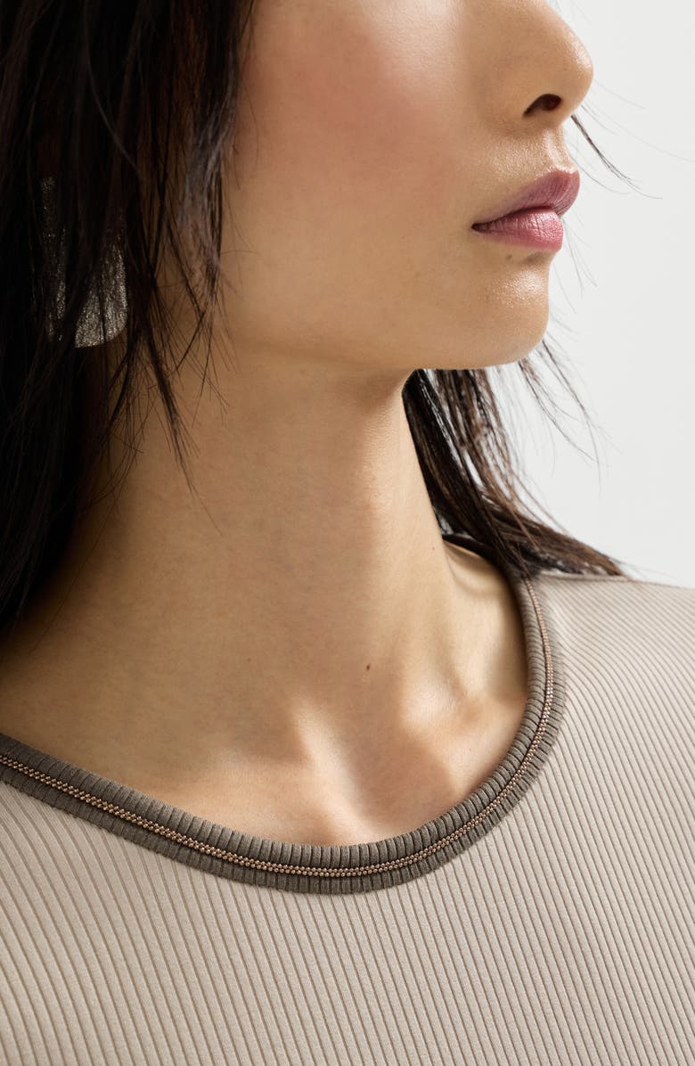 Brunello Cucinelli Ribbed jersey top, Alternate, color, Beige