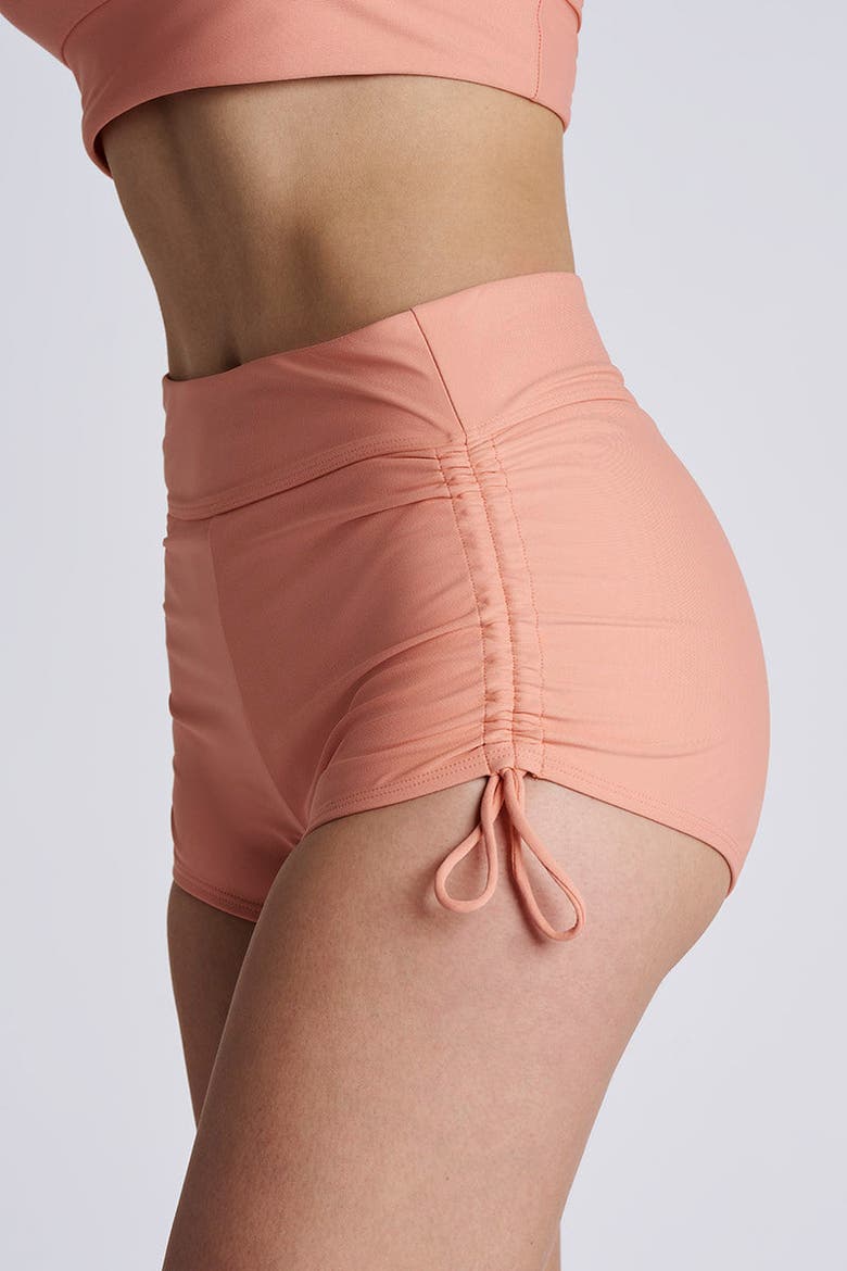 Women's Bayshore Ruche Swim Shorts, UPF 50+ Sun Protection, Alternate, color, Soft Blush Peach