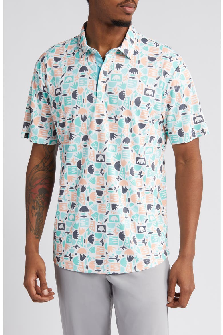 Maddox Doodle Pattern Golf Polo, Main, color, CACTUS
