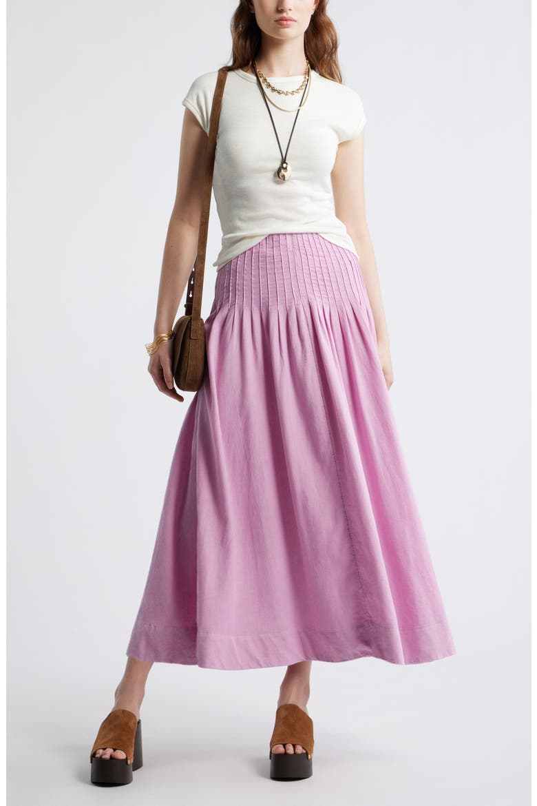 Pleat Accent Linen Blend Maxi Skirt, Alternate, color, PINK GALE