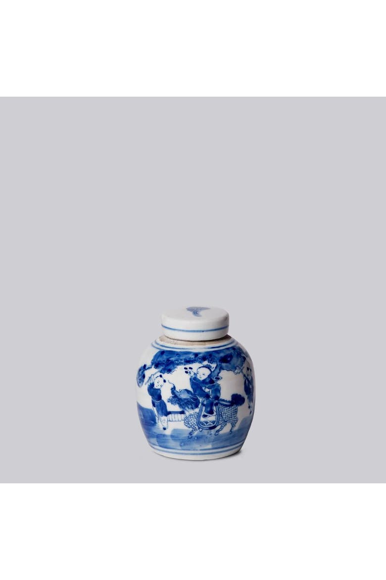 Porcelain Mini Playing Children Round Jar, Main, color, Blue and White