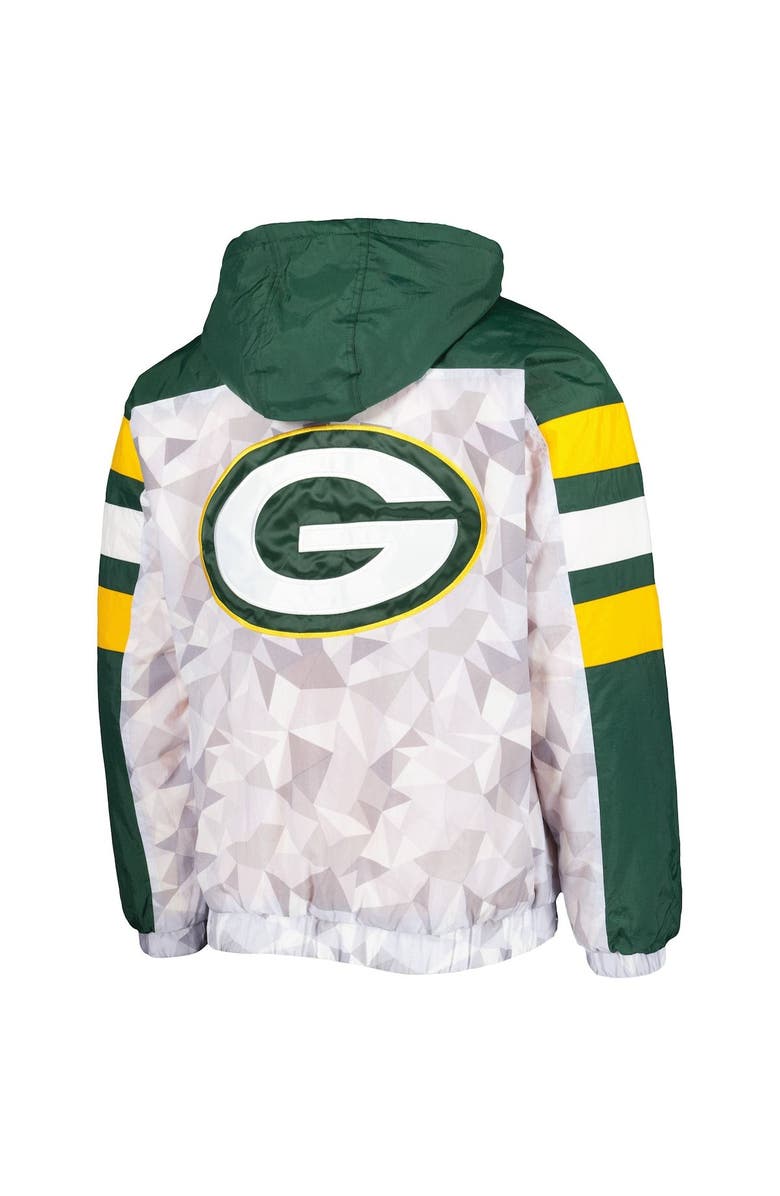 STARTER Men's Starter White/Green Green Bay Packers Thursday Night Gridiron Raglan Half-Zip Hooded Jacket, Alternate, color, White