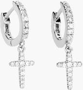 Rizen Jewelry Luminous Pavé Cross Huggie Hoop Earrings