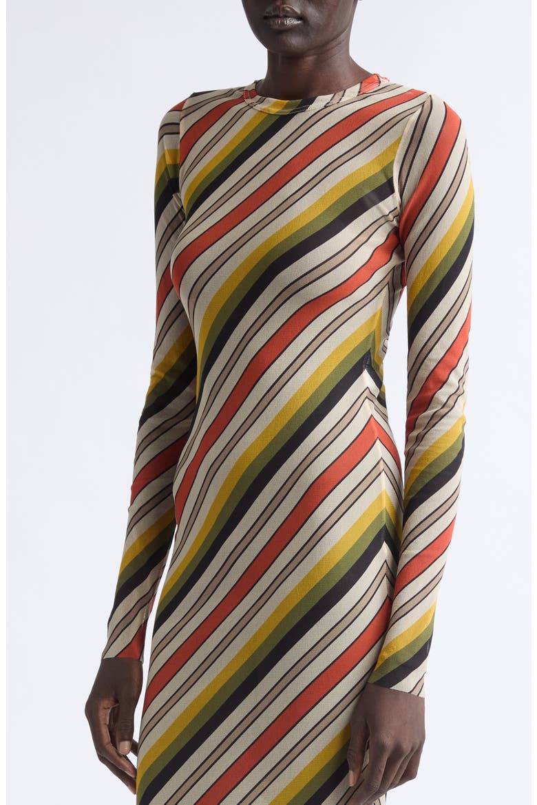 Retro Stripe Long Sleeve Mesh Body-Con Dress, Alternate, color, BEIGE MULTICOLOR