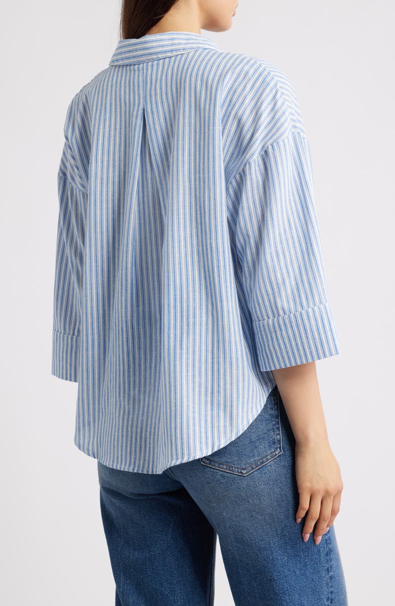 Friends Like These Stripe Cotton & Linen Shirt, Alternate, color, Blue