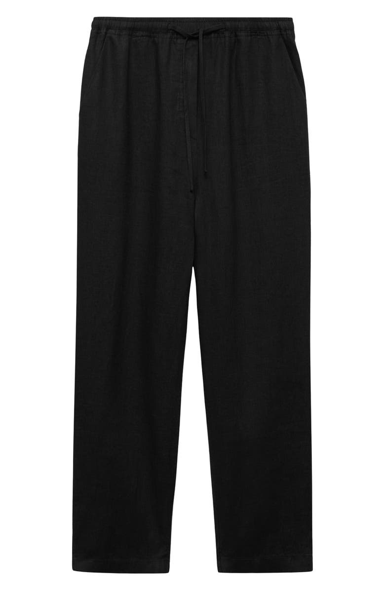 MANGO Linen Drawstring Pants, Alternate, color, Black