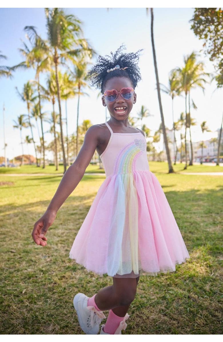 Lola + The Boys Heart Rainbow Tulle Dress, Alternate, color, Pink