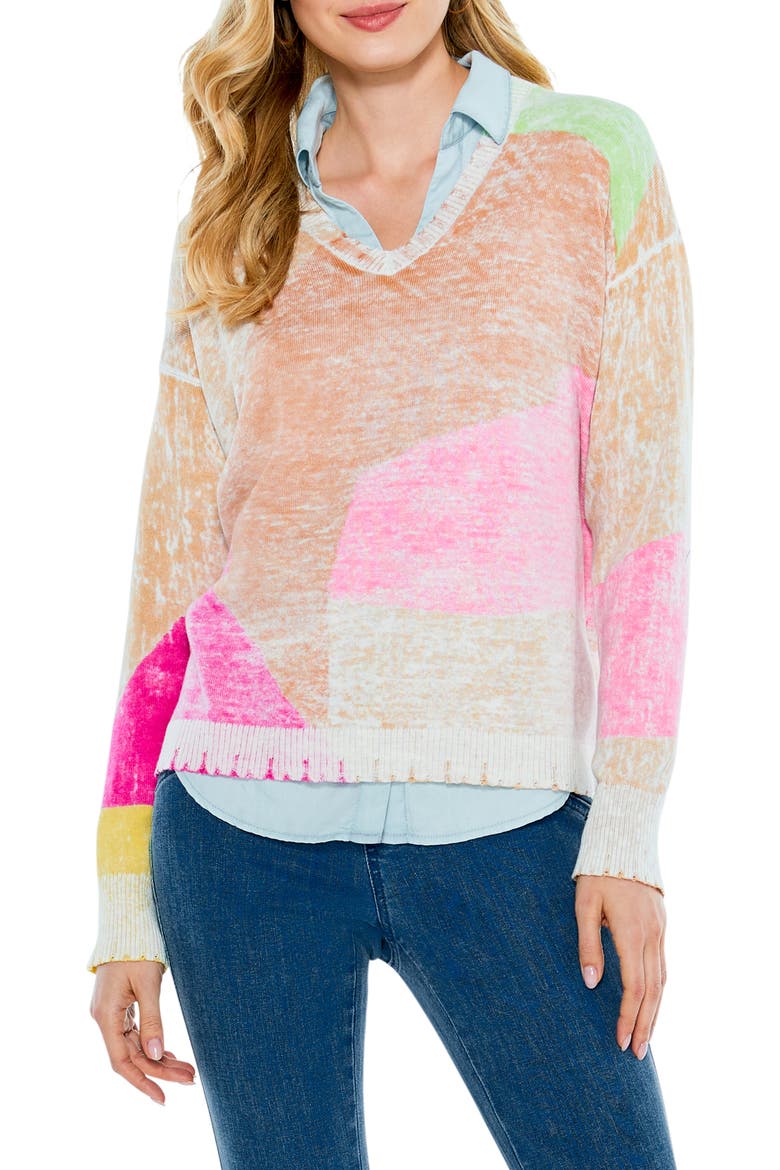 Mosaic Sunrise Sweater, Main, color, PINK MULTI