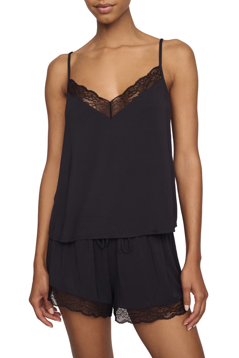 Kari Lace Trim Short Pajamas, Main, color, BLACK