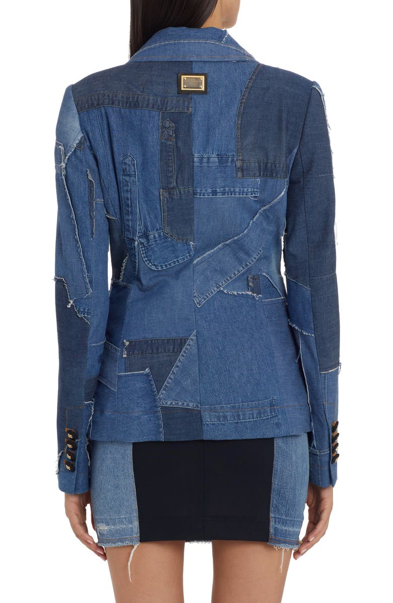 Dolce&Gabbana Raw Edge Patchwork Panel Denim Blazer, Alternate, color, 