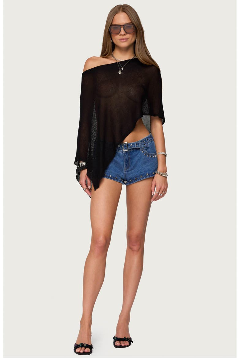 Azalia Asymmetric Sheer Poncho, Alternate, color, BLACK