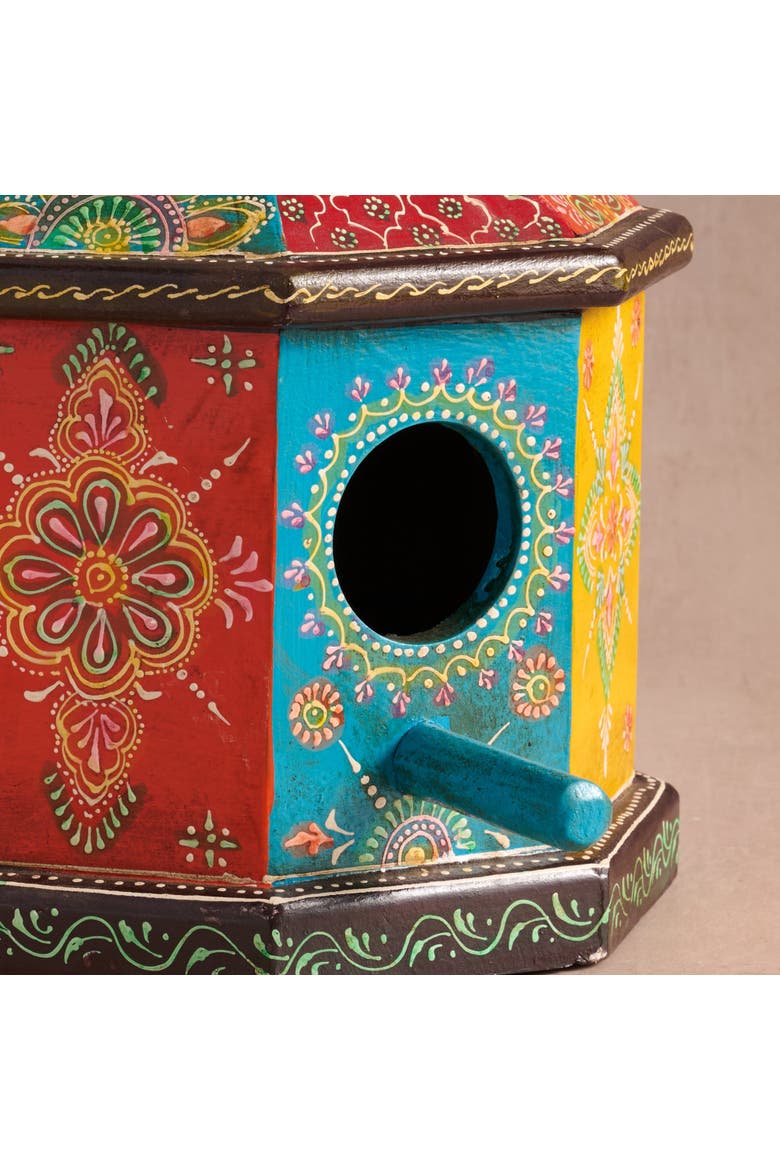 Sarkas Hand Painted Birdhouse with Perch, Alternate, color, Brown