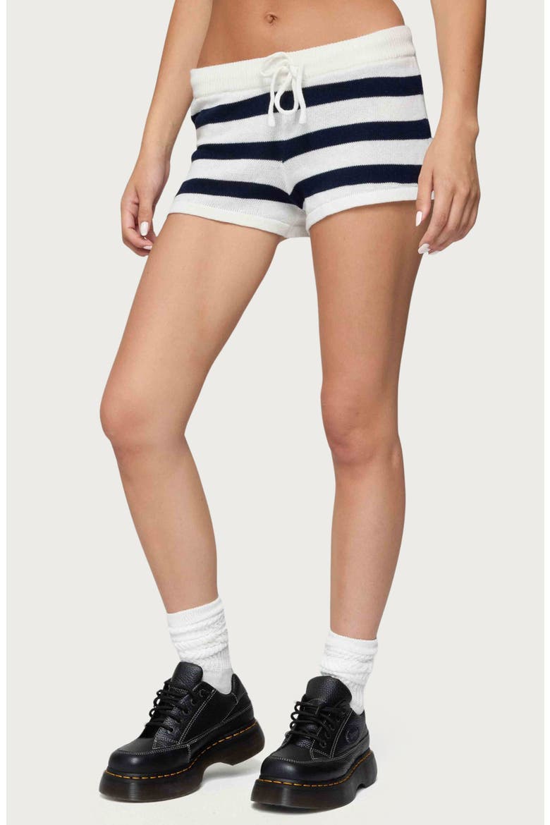 Amaris Stripe Drawstring Cotton Shorts, Alternate, color, NAVY