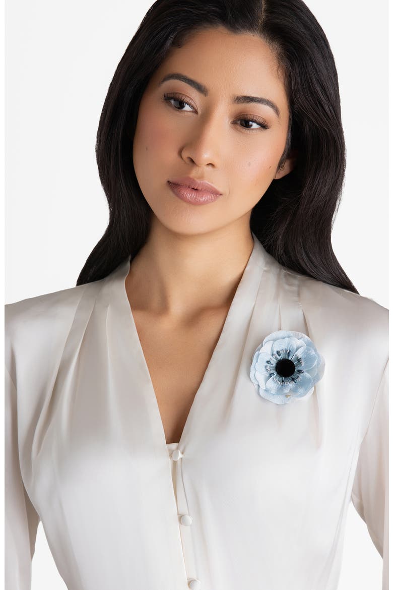 The Pale Blue Anemone Floral Brooch, Alternate, color, Blue