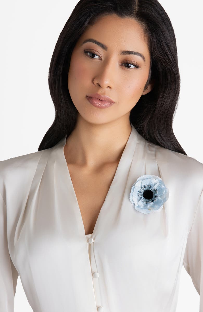Helena Simon The Pale Blue Anemone Floral Brooch, Alternate, color, Blue