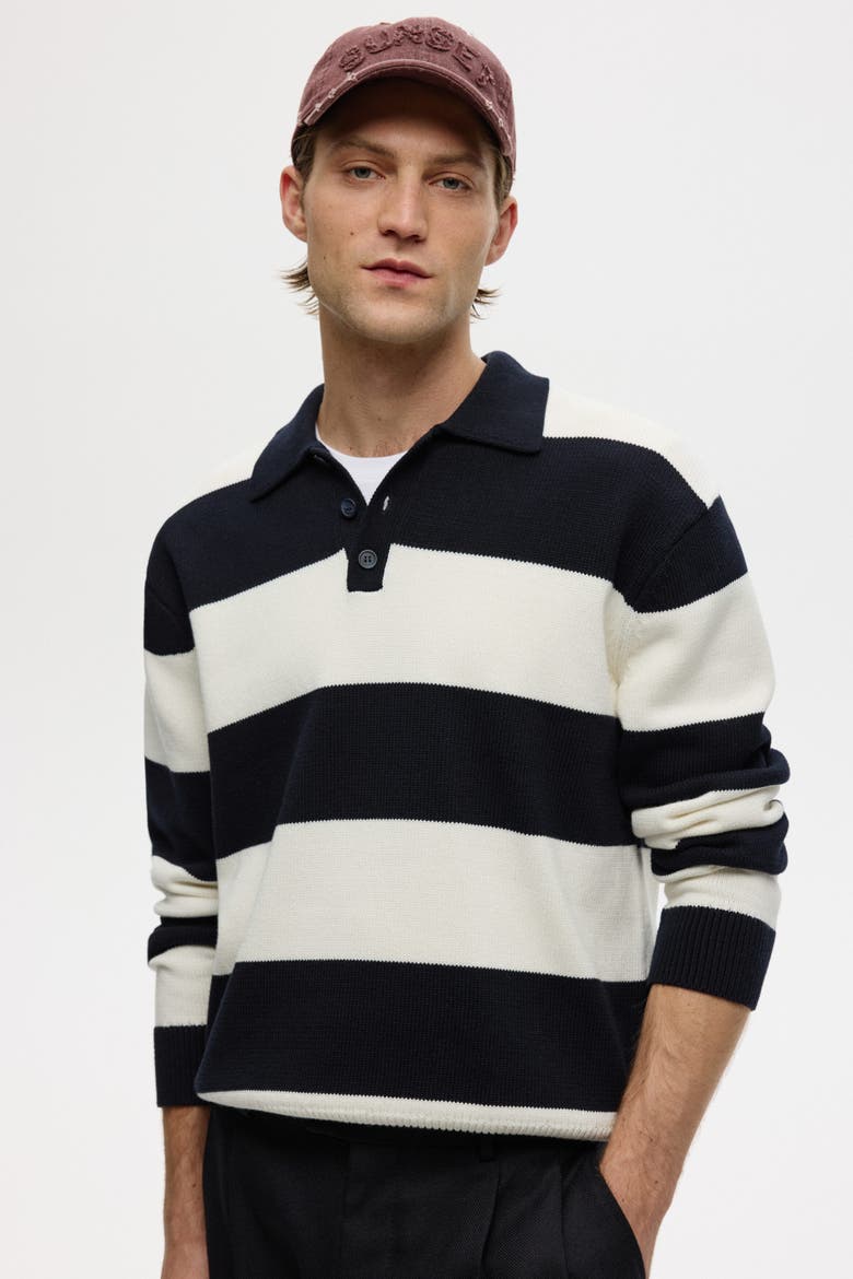 Relaxed Fit Polo Shirt, Main, color, Dark blue/striped
