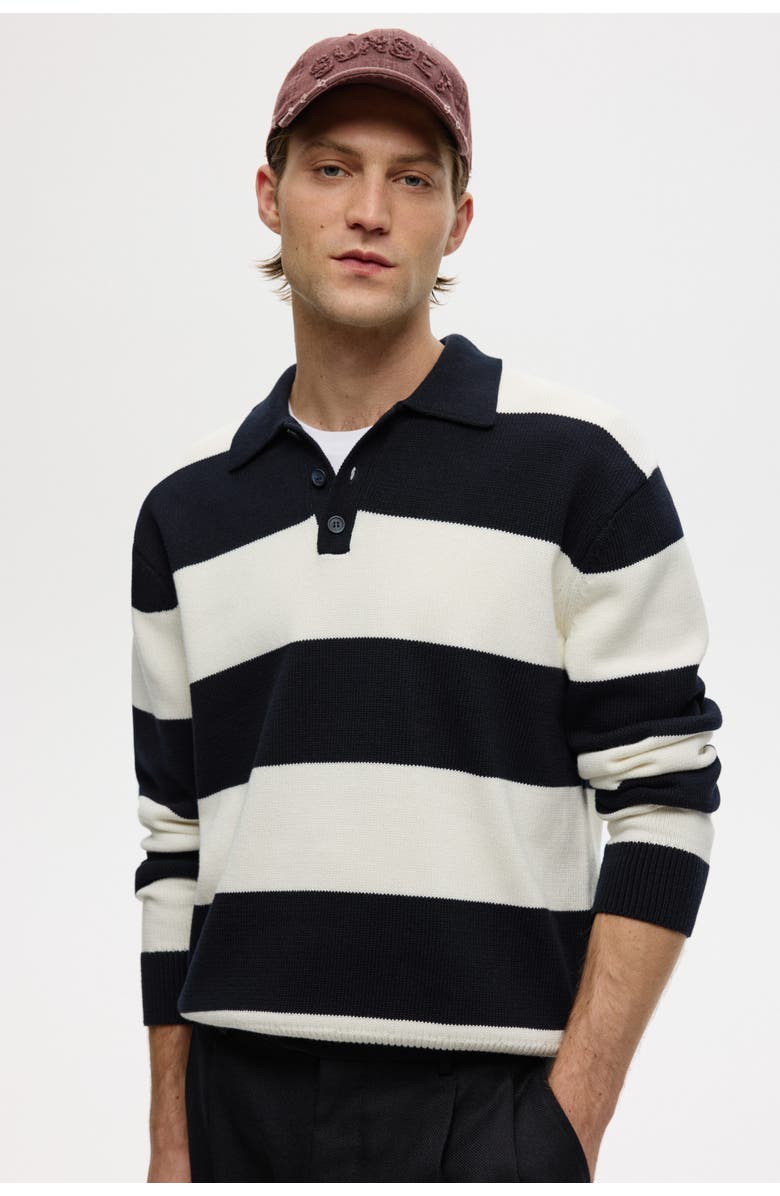 H&M Relaxed Fit Polo Shirt, Alternate, color, Dark Blue/Striped