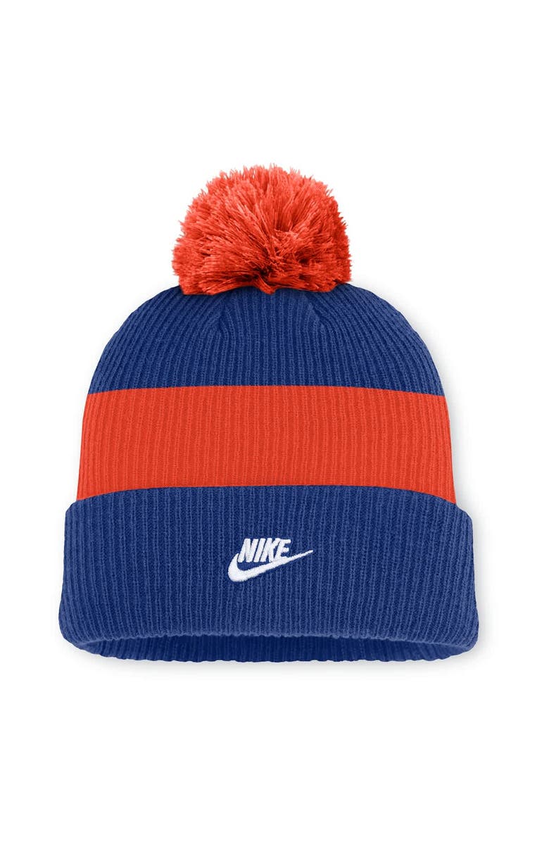 Nike Men's Nike Royal/Orange New York Mets Cooperstown Collection Peak Standard Cuffed Knit Hat with Pom, Alternate, color, Royal