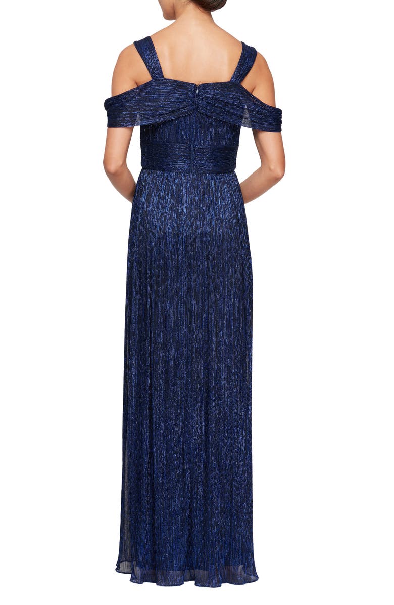 Alex Evenings Metallic Cold Shoulder Gown, Alternate, color, 