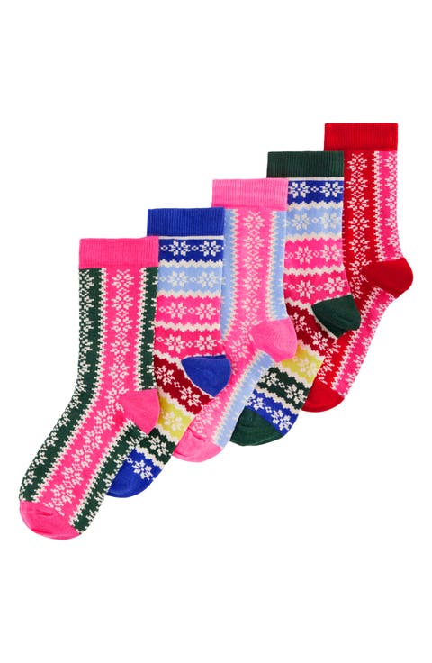 Kids' 5-Pack Fair Isle Crew Socks
