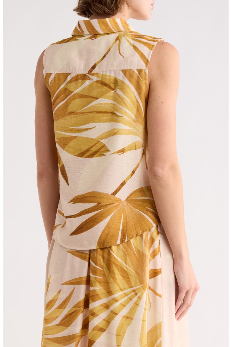 Palm Print Sleeveless Button-Up Top, Alternate, color, LILAC/ GOLD PALM