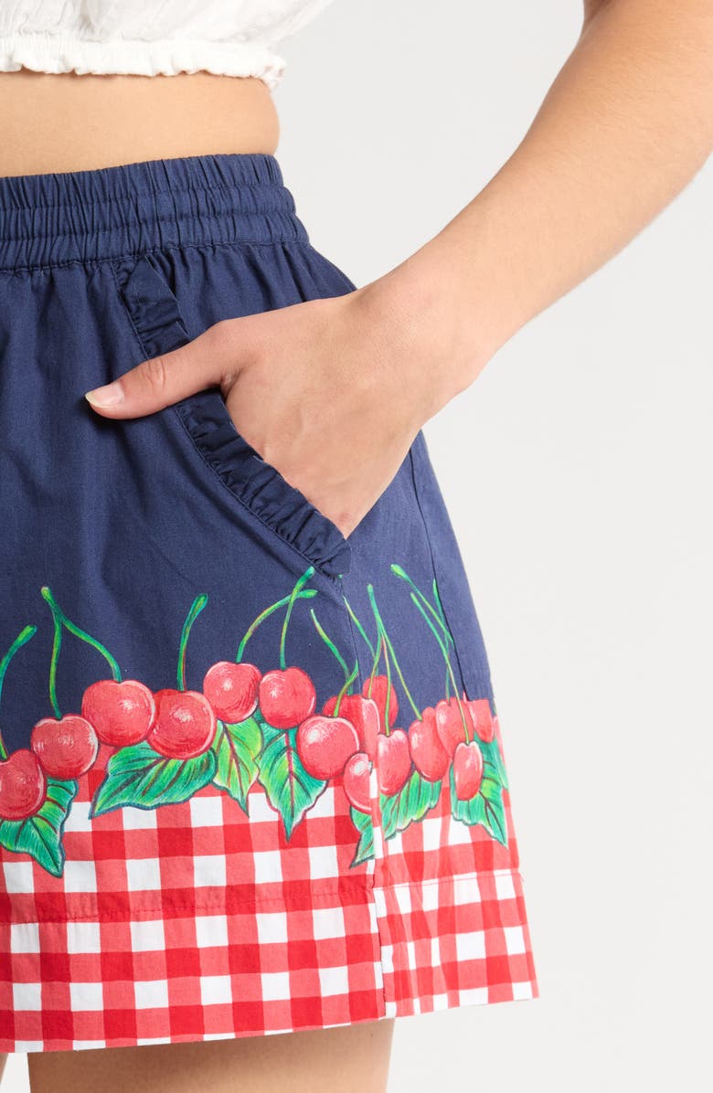 Damson Madder Cherry Pie Organic Cotton Pull-On Shorts, Alternate, color, Navy/ Red