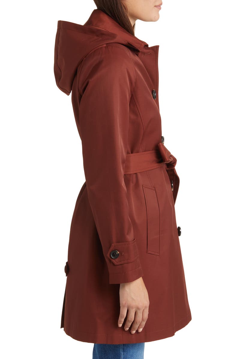 Sam Edelman Water Repellent Cotton Blend Gabardine Hooded Trench Coat, Alternate, color, Toasted Ginger