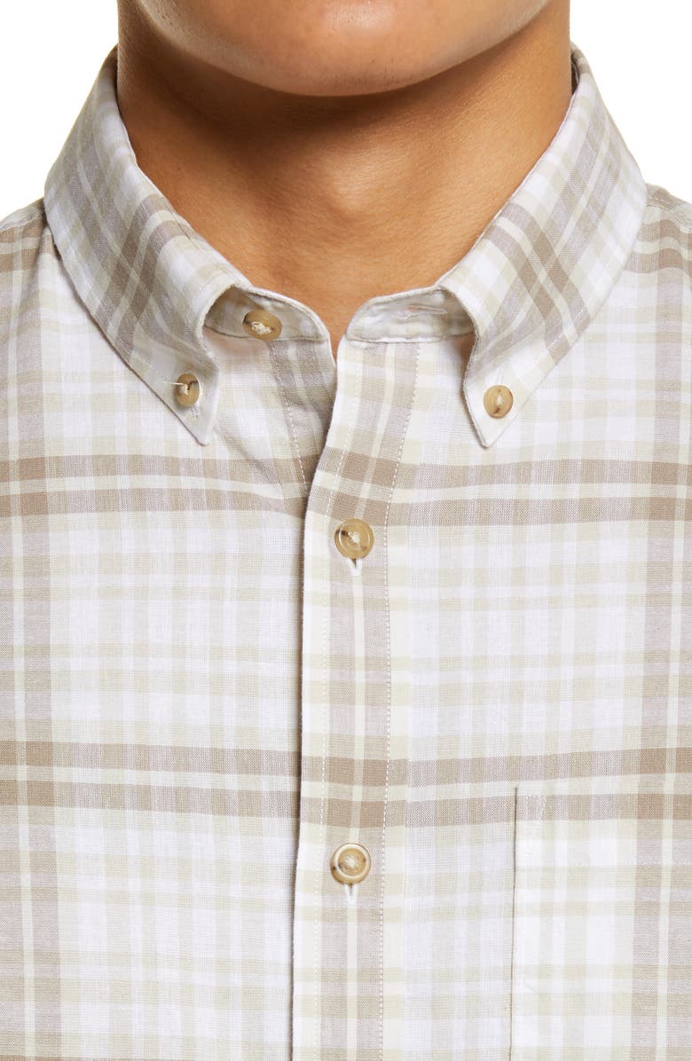 Nordstrom Trim Fit Plaid Stretch Cotton & Linen Button-Down Shirt, Alternate, color, 