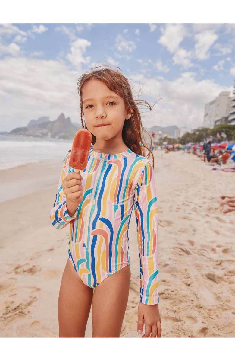 Tea Collection Long Sleeve One-Piece Swimsuit, Alternate, color, Rainbow Pineapple Stripe