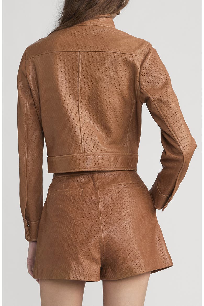 The Leather Trucker Jacket, Alternate, color, OCHRE