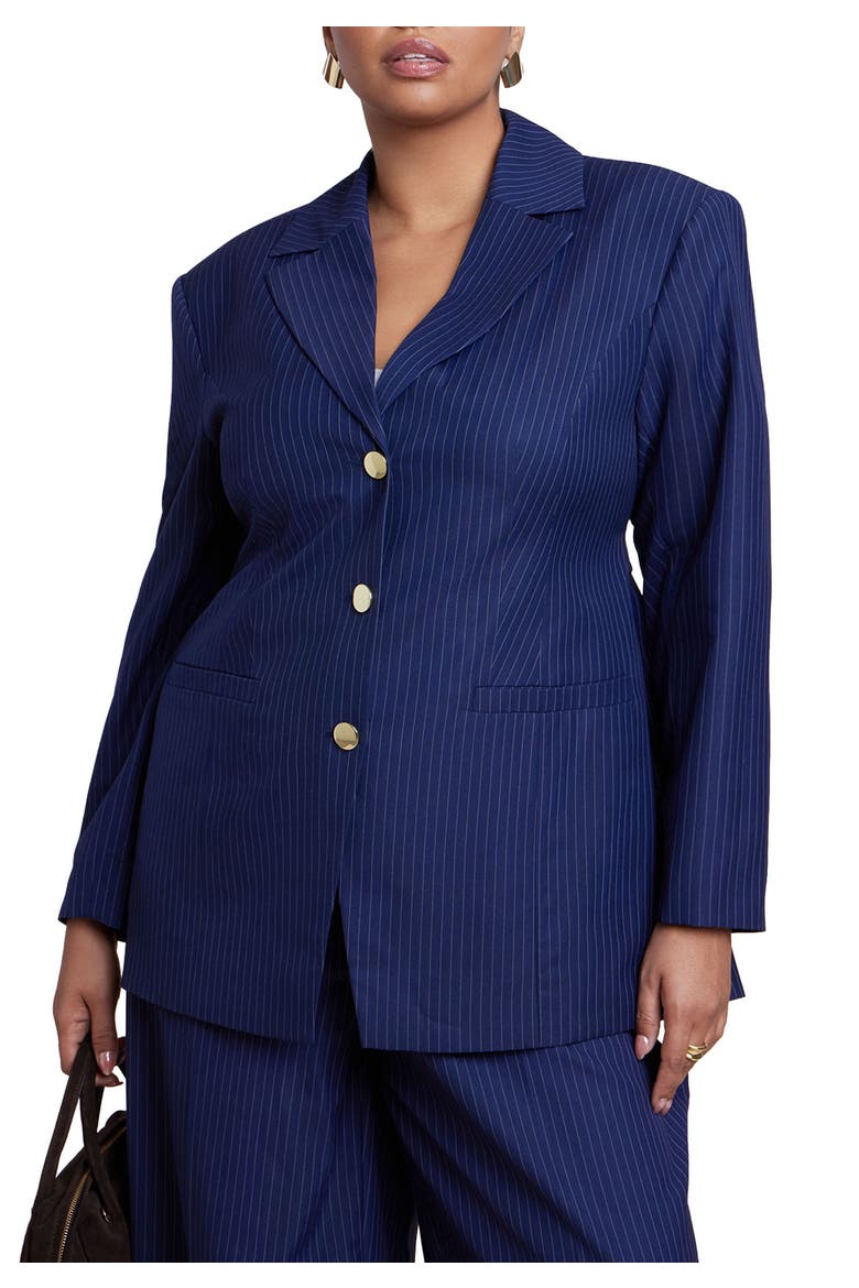 Nipped Waist Blazer With Back Adjuster, Main, color, NAVY PINSTRIPE