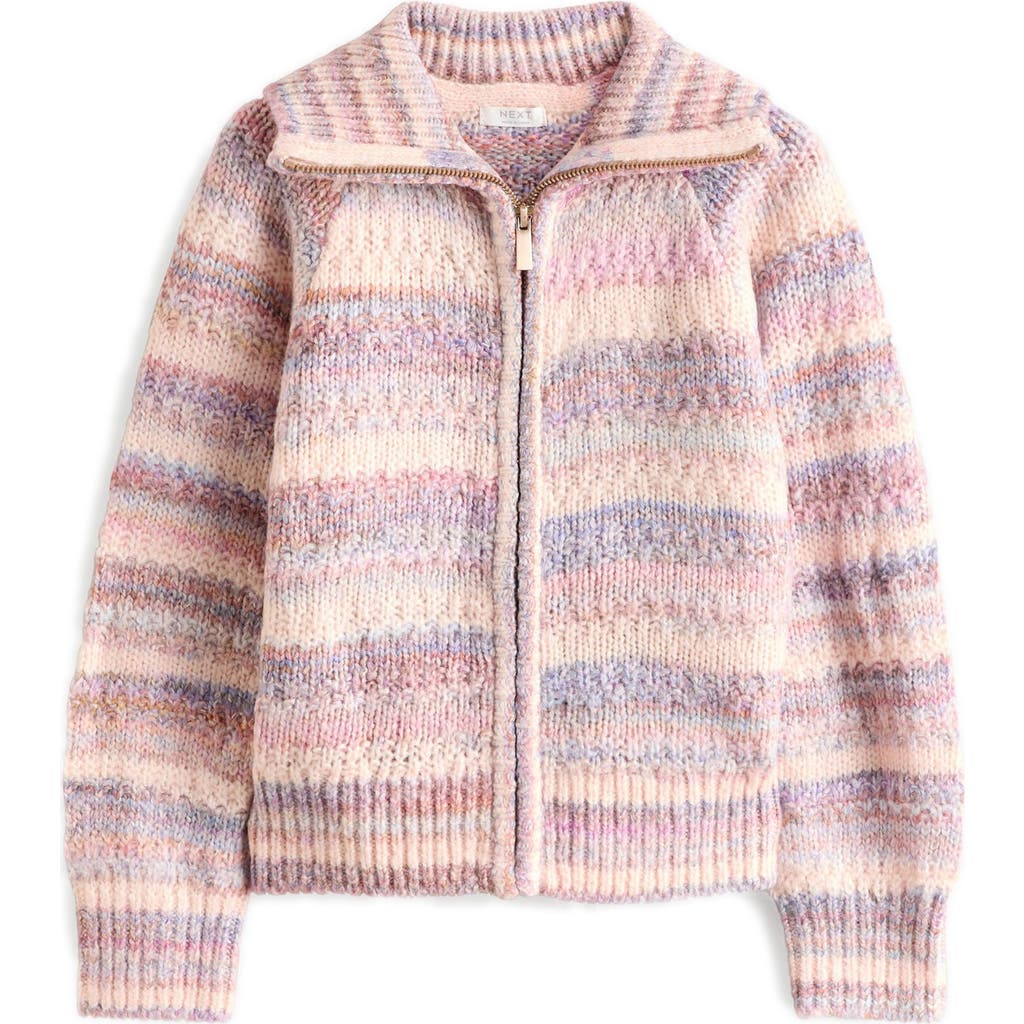 Next Kids' Stripe Zip-up Cardigan In Pink