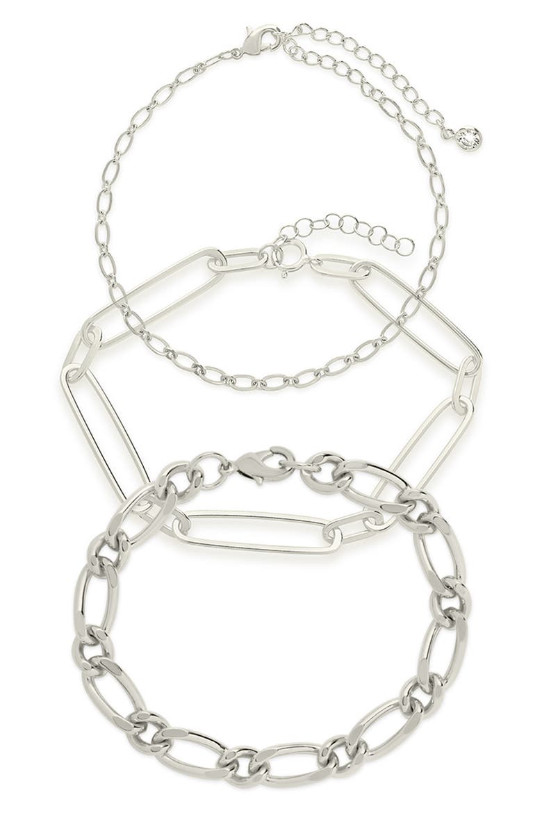 Set of 3 Chain Bracelets, Main, color, SILVER