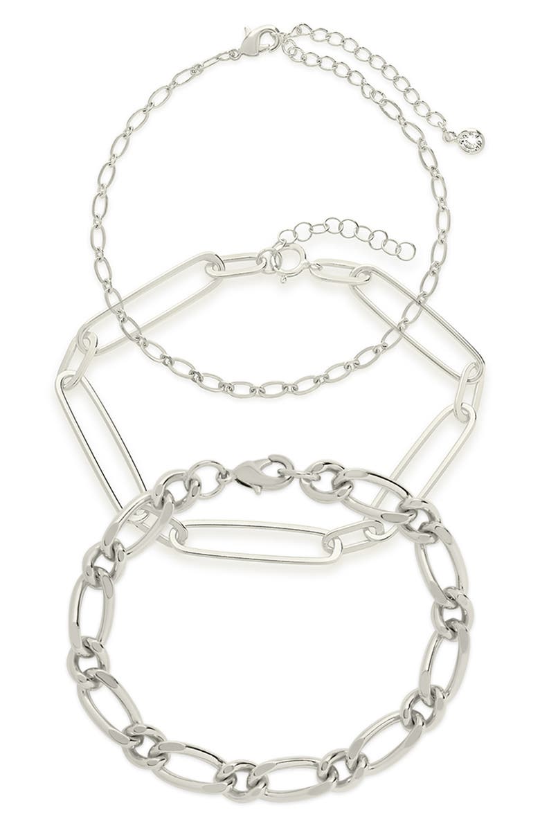 Sterling Forever Set of 3 Chain Bracelets, Main, color, 